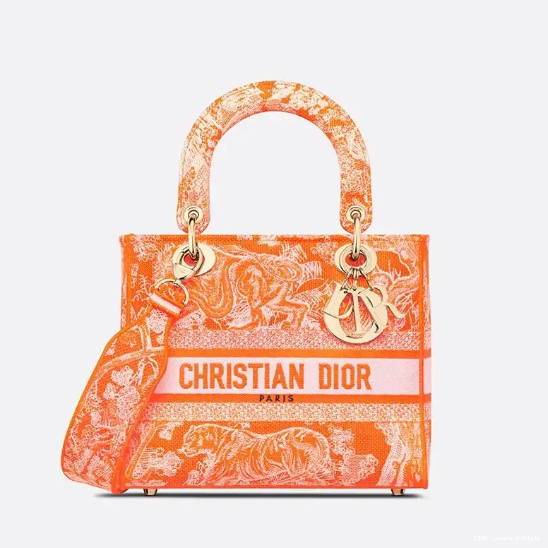 Toile de Jouy Motif Canvas Bag Medium Orange D-lite Lady 0513 Luxury